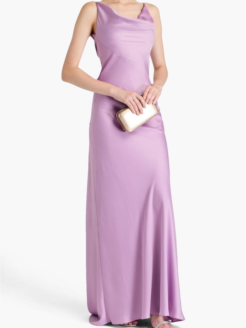 Rhea Costa Lilac Cowl-Neck Satin Maxi Dress